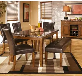 Meja Makan Marble Lacey Ashley Informa Premium Marmer Paket Kursi
