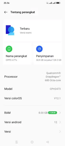 Fokus mahar oppo a77s ram 8+1/128 minus Pemakaian aja kel, hp+casan