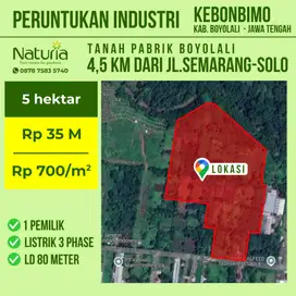 Tanah Pabrik Peruntukan Industri 5 hektar Kebonbimo Boyolali