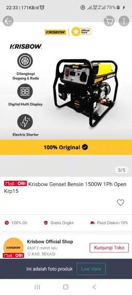 Jual genset krisbow new 1500 watt
