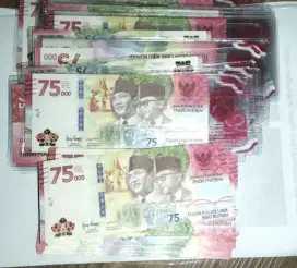 Koleksi uang kertas asli 75 Ribu Edisi Kemerdekaan