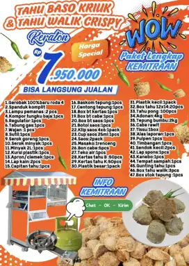 PAKET MITRA TAHU BASO TAHU WALIK CRISPY FRANCHISE BISNIS JUALAN USAHA