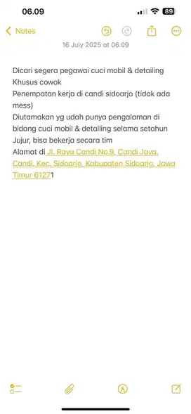 Dicari segera pegawai cuci mobil & detailing