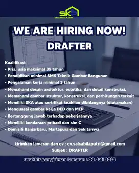 LOWONGAN PEKERJAAN PELAKSANA LAPANGAN & DRAFTER