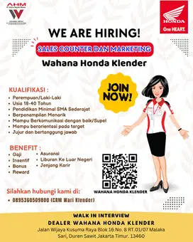 Dibutuhkan Sales Counter dan Marketing Officer