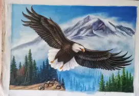 Dijual lukisan kanvas burung elang 90x130 cm