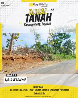 TANAH STRATEGIS DEKAT EXIT TOLL BOYOLALI SINGKIL KARANGGENENG