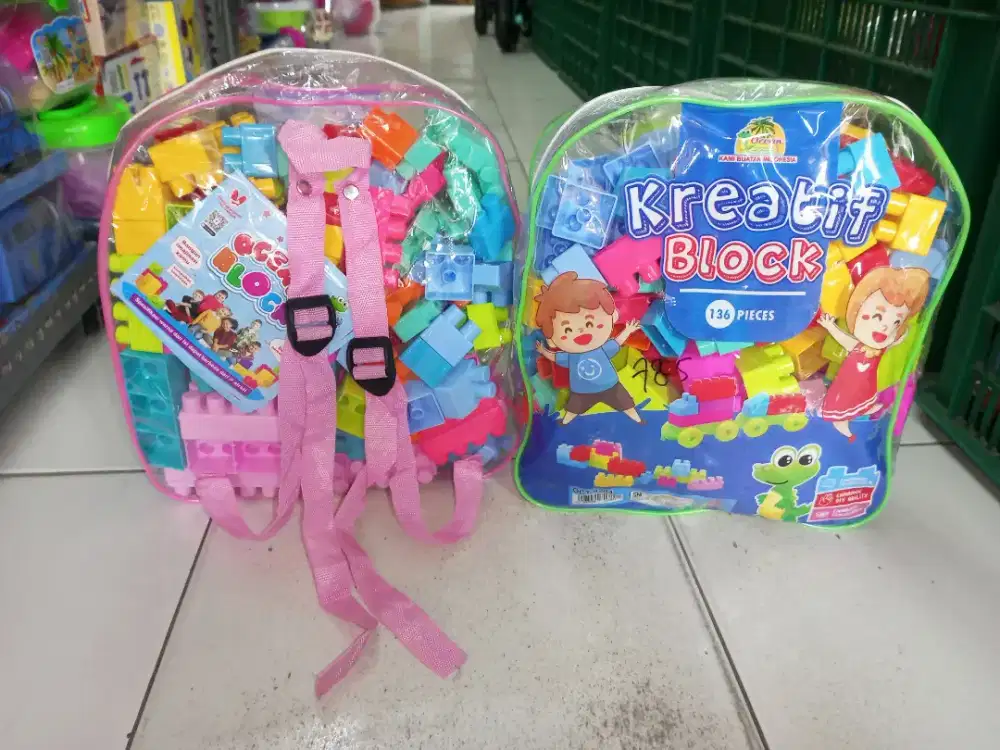 Mainan Anak kreatif block tas isi 136pcs