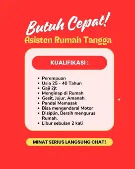 Pembantu /Art asisten rumah tangga langsung kerja