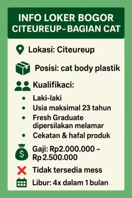 INFO LOKER BOGOR CITEUREUP