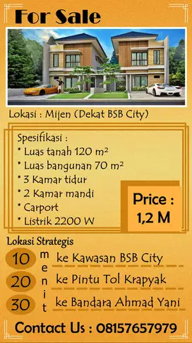 Dijual Cepat Rumah 2LT di Jatisari Mijen