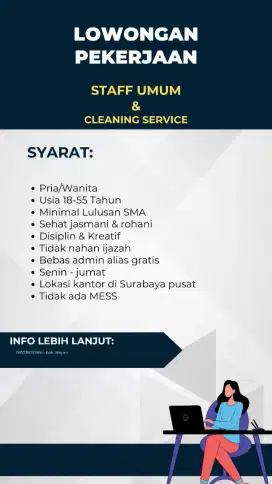 Dicari cepat staff dan cleaning