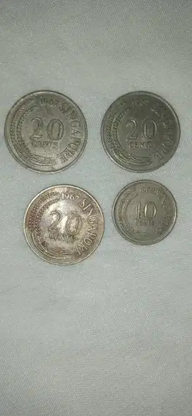 Jual uang koin kuno 20 dan 10 cent Singapore th 1967,