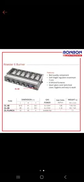 GETRA Griller 6 Tungku BBQ OL-6B / Mesin Pemanggang Sate 6 Tungku OL6B