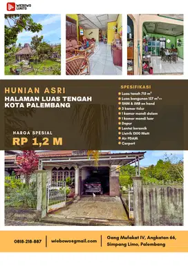 Dijual Rumah Palembang - Hunian Asri dengan Halaman Luas Tengah Kota