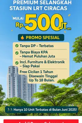 Apartemen Jakarta 2 Kamar, Sedia Lahan Free buat Usaha dan Bisnis
