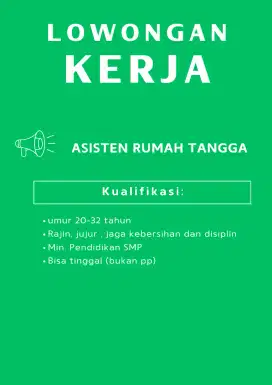 Dicari Asisten Rumah tangga