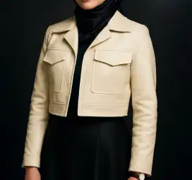 Jaket Kulit Asli Wanita - Bella Cropped Ivory Edition