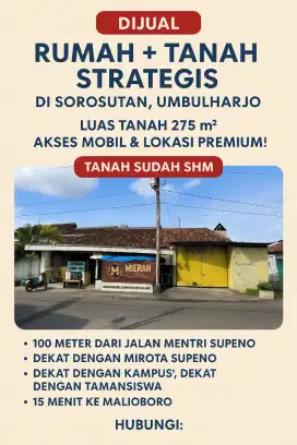 Tanah+rumah di pinggir jalan sorosutan