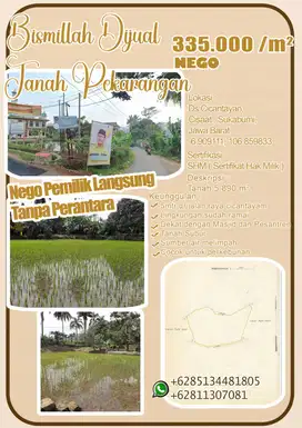 Jual Tanah harga dibawah  pasaran, di Cicantayan, Sukabumi