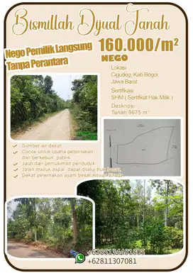 Tanah , Villa , Rumah cck u/ ternak n pabrik 500m dr Jl utama, bogor