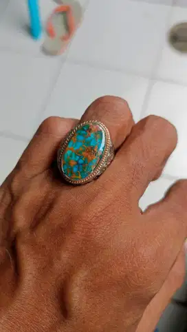 Batu Cincin Akik Permata Natural Turquoise Pirus Persia Urat Emas Top