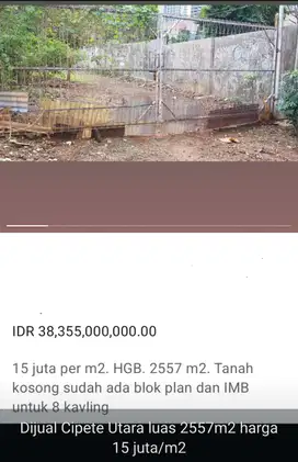 Tanah di Kebayoran Baru luas 2557m2 dijual
