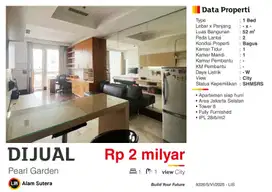 Dijual Apartemen 1BR SHMSRS di Pearl Garden Gatot Subroto Jakarta