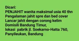Lowongan PENJAHIT SPREI