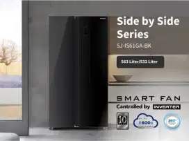 SHARP Kulkas SBS INVERTER 563 L BLACK PREMIUM Glass Door SJ-IS61GBK