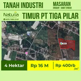 Tanah industri pabrik 4 hektar ha Sepat Masaran Sragen Solo zona merah