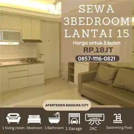3 kamar sewa furnish lantai 15 atas mall apartemen bassura city