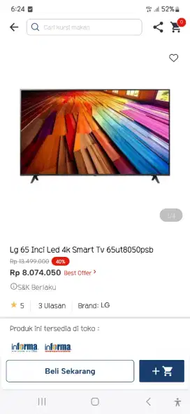 Lg led 65 inci smart 4k 65ut8050psb