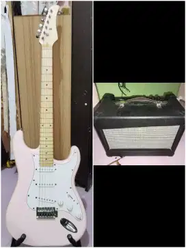 pketan gitar strato lokal dan ampli mantap siap pakai nett