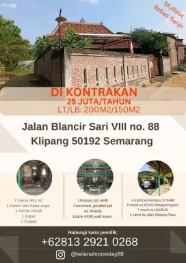 Kontrak Rumah Limasan Murah area Klipang Furnished