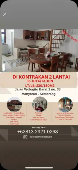 Kontrak Rumah 2 lantai, Limasan dan modern. Swmarang Barat
