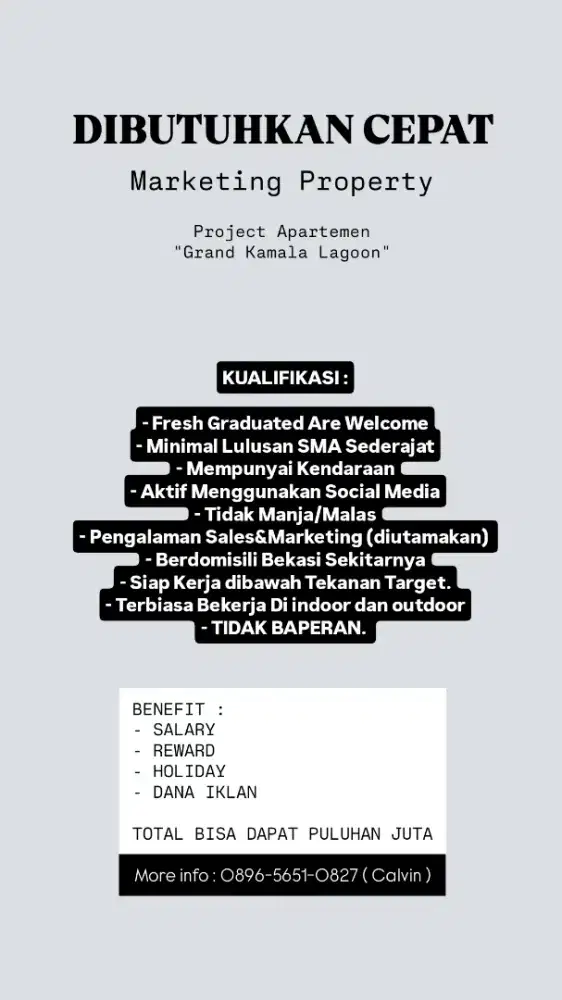 dibutuhkan sales/marketing