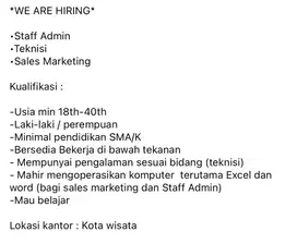 Staff Administrasi, sales & teknisi