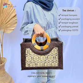 Tas Anyaman Pandan Handle Kayu | Tas Hampers Custom Murah