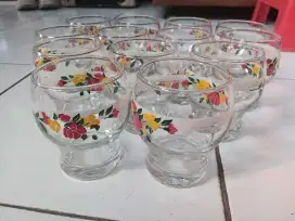 Gelas Set Motif Bunga Jadul