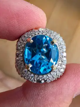 Natural Topaz swiss blue ring perak silver memo