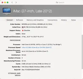 Imac 27inch late 2012