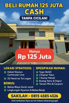 rumah cantik cuma 125 juta cash