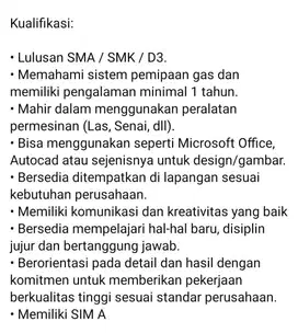 TEKNISI STAFF Tenaga Kerja Harian