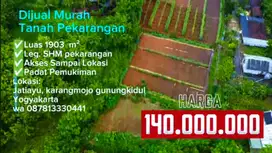 Dijual Tanah Murah Luas 1903m² Harga 140 juta Lokasi Karangmojo, GK