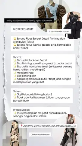 DICARI PENJAHIT (BUDAYAKAN BACA SEBELUM TANYA)