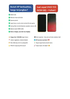 VIVO Y15 4/64 GB — Fullset, siap pakai!