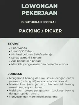 Lowongan Packing/Picker