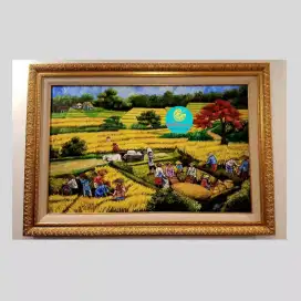 Lukisan Panen Padi Ukuran Besar Hand Painting Acrylic on Canvas