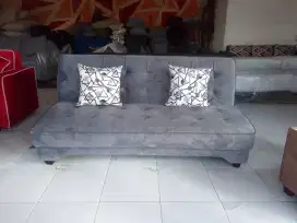 Sofa bed engsel bs utk tidur warna abu2  bunus bantal2